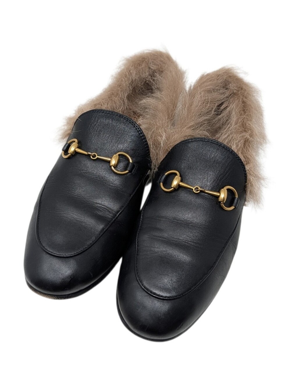 Gucci Black Leather Fur Jordaan Loafer Size EU 39 - Picture 2 of 12